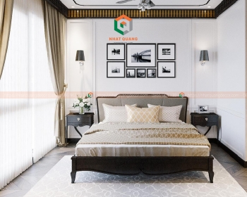 Giường ngủ đầu giường bọc đệm kiểu dáng Indochine G-008